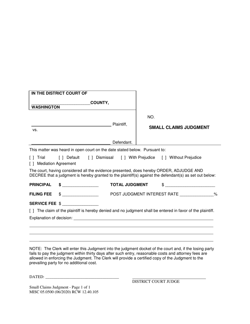 Form MISC05 0500 Download Printable PDF Or Fill Online Small Claims 