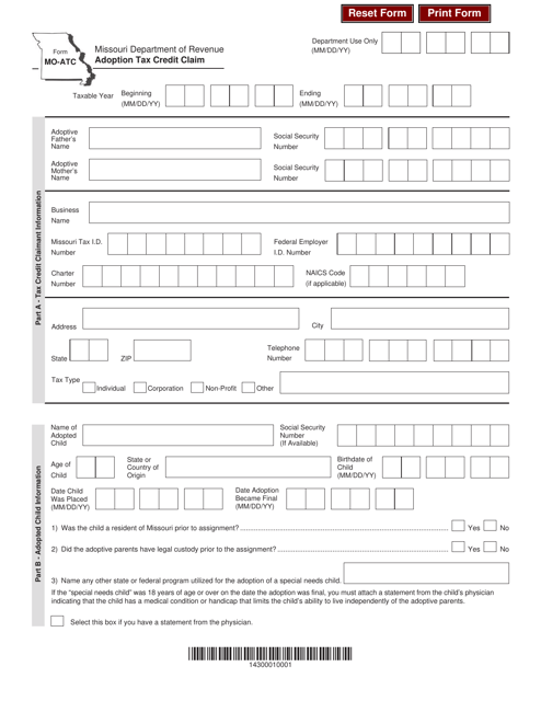 Form MO ATC Download Fillable PDF Or Fill Online Adoption Tax Credit 