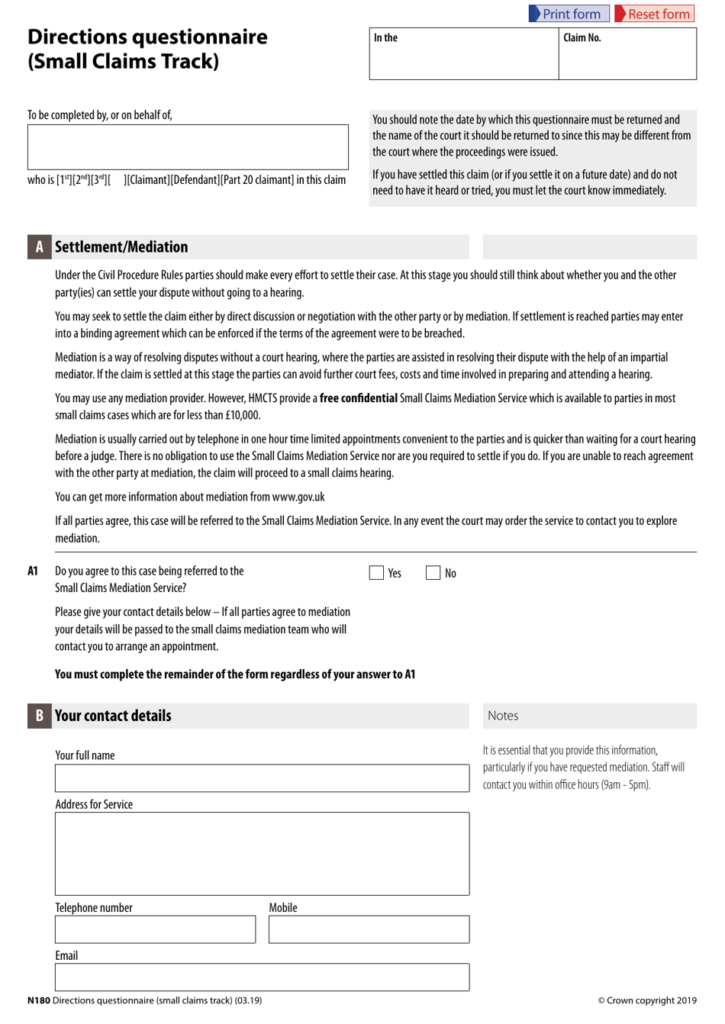 Form N180 Download Fillable PDF Or Fill Online Directions Questionnaire 