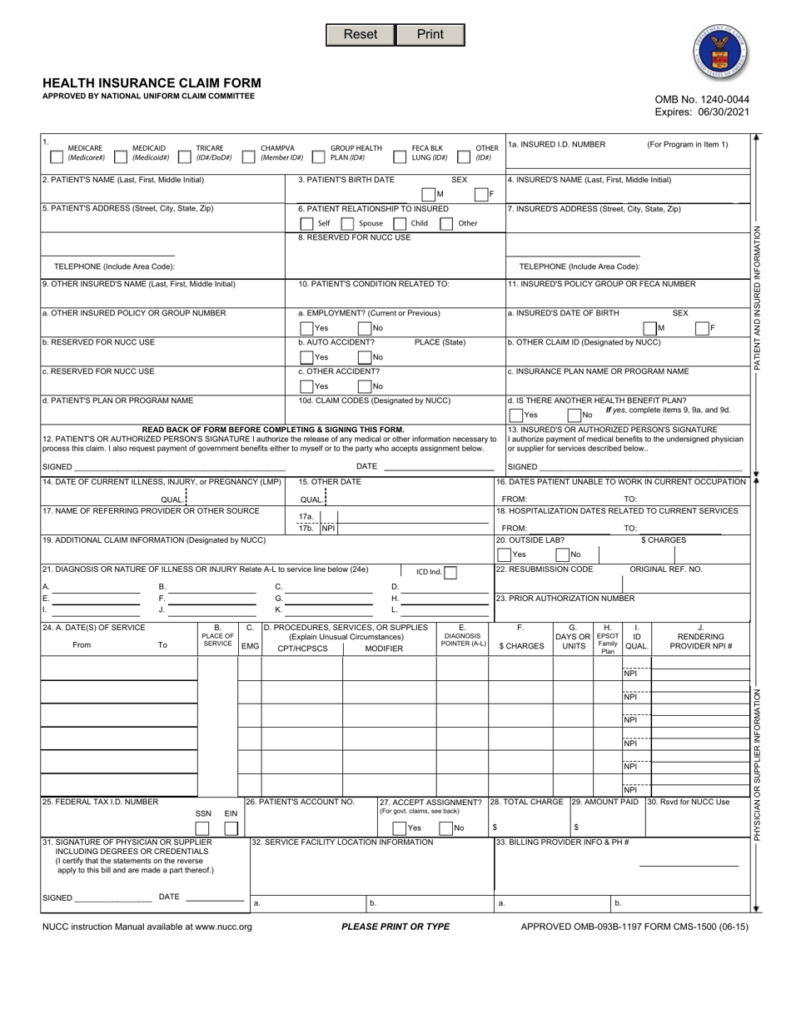 Form OWCP 1500 Download Fillable PDF Or Fill Online Health Insurance 