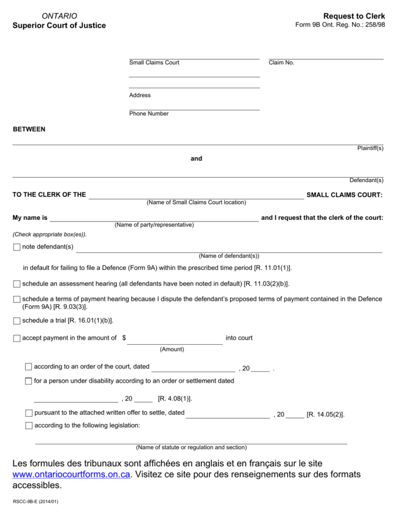 Form RSCC 9b Download Fillable PDF Or Fill Online Request To Clerk 