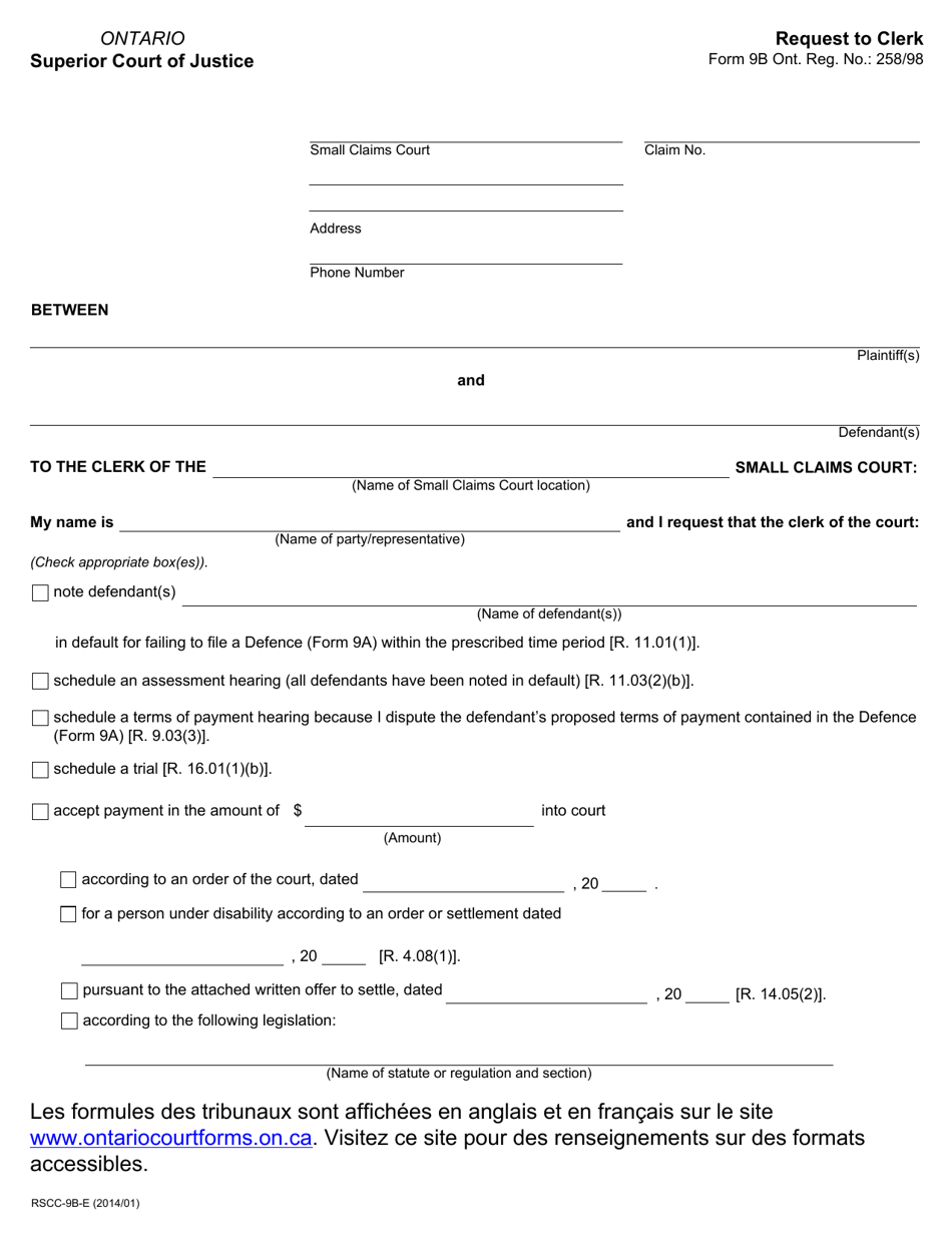 Form RSCC 9b Download Fillable PDF Or Fill Online Request To Clerk