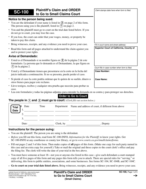 Form SC 100 Fill Out Sign Online And Download Fillable PDF 