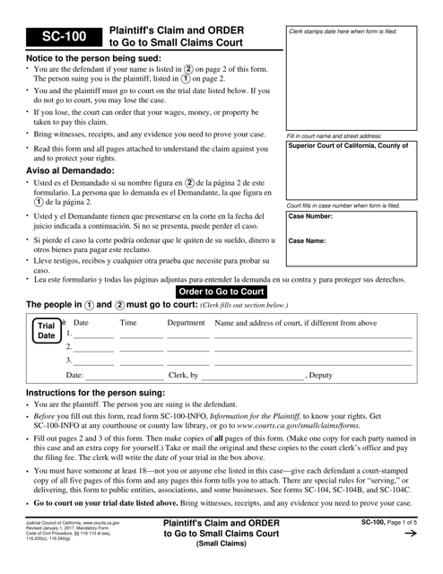 Form SC 100 Fill Out Sign Online And Download Fillable PDF