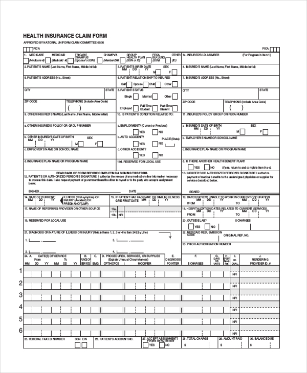 FREE 10 Sample Health Insurance Forms In PDF Word