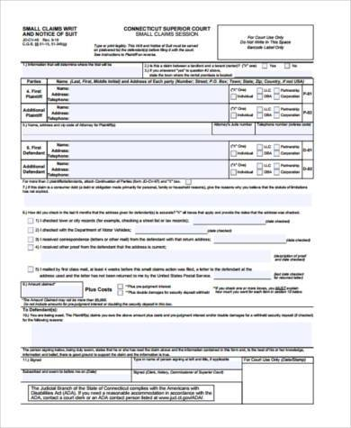 FREE 10 Sample Small Claim Forms In PDF MS Word