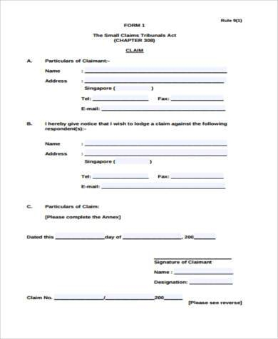 FREE 10 Sample Small Claim Forms In PDF MS Word