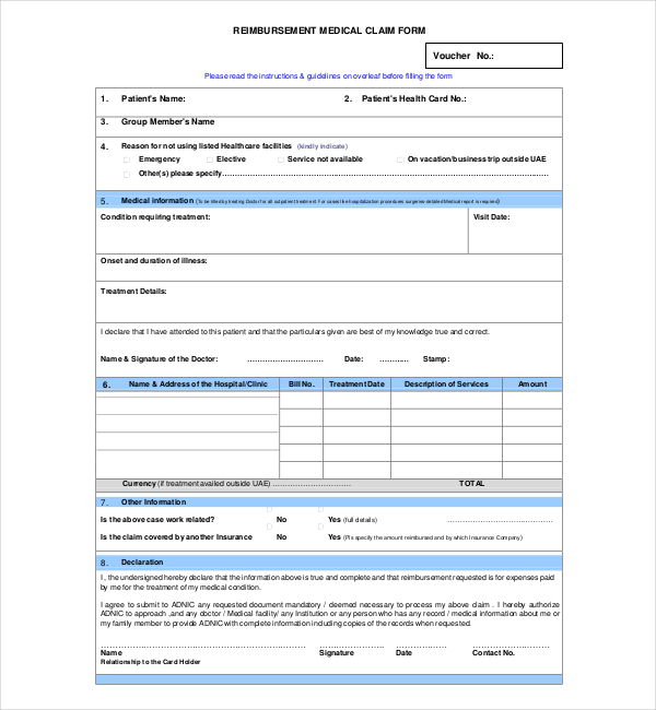 FREE 11 Sample Medical Claim Forms In PDF MS Word Excel
