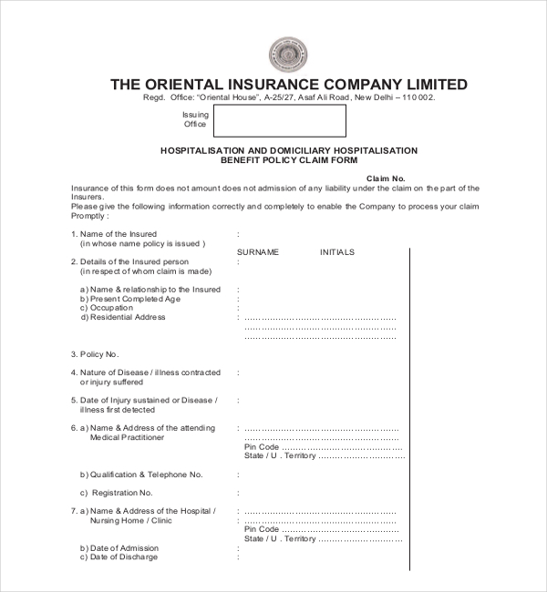 FREE 11 Sample Medical Claim Forms In PDF MS Word Excel