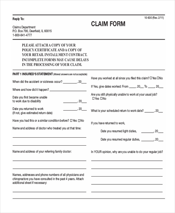 FREE 11 Sample Statement Of Claim Forms In PDF Excel Word