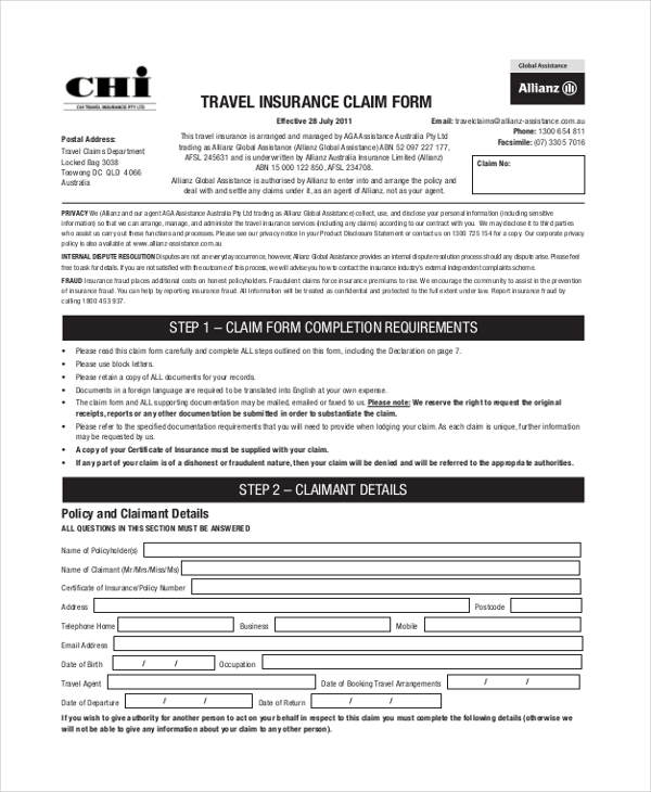 FREE 11 Sample Travel Claim Forms In PDF MS Word Excel