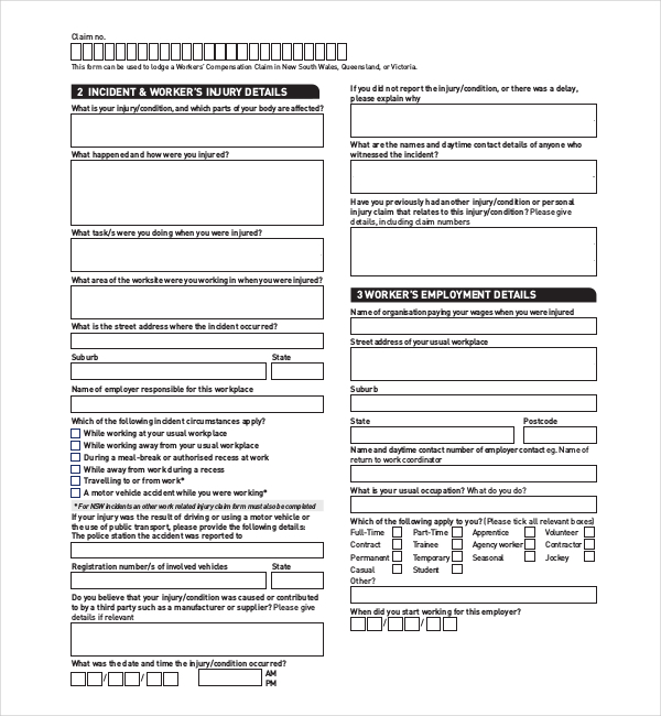 FREE 13 Sample Workers Compensation Forms In PDF XLS Word