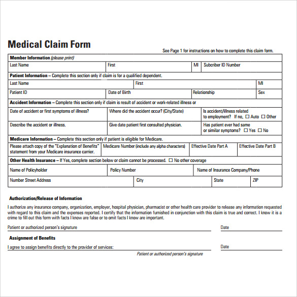 FREE 6 Sample Medical Claim Forms In PDF