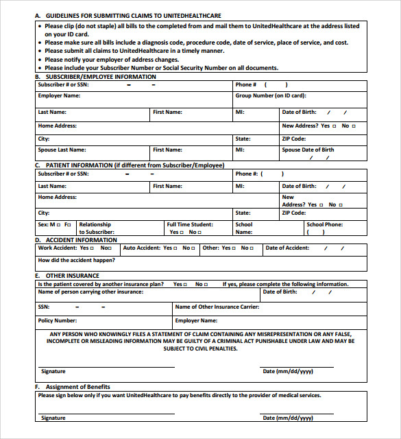 FREE 6 Sample Medical Claim Forms In PDF