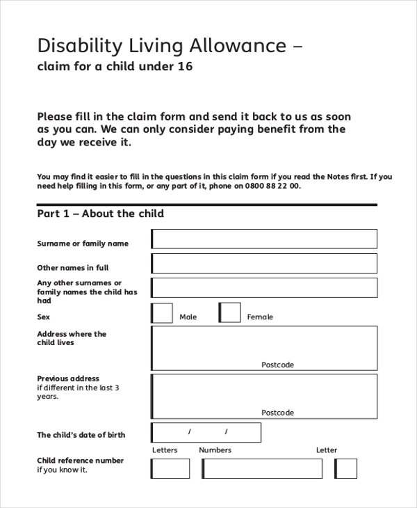 FREE 7 Sample Disability Allowance Application Forms In PDF