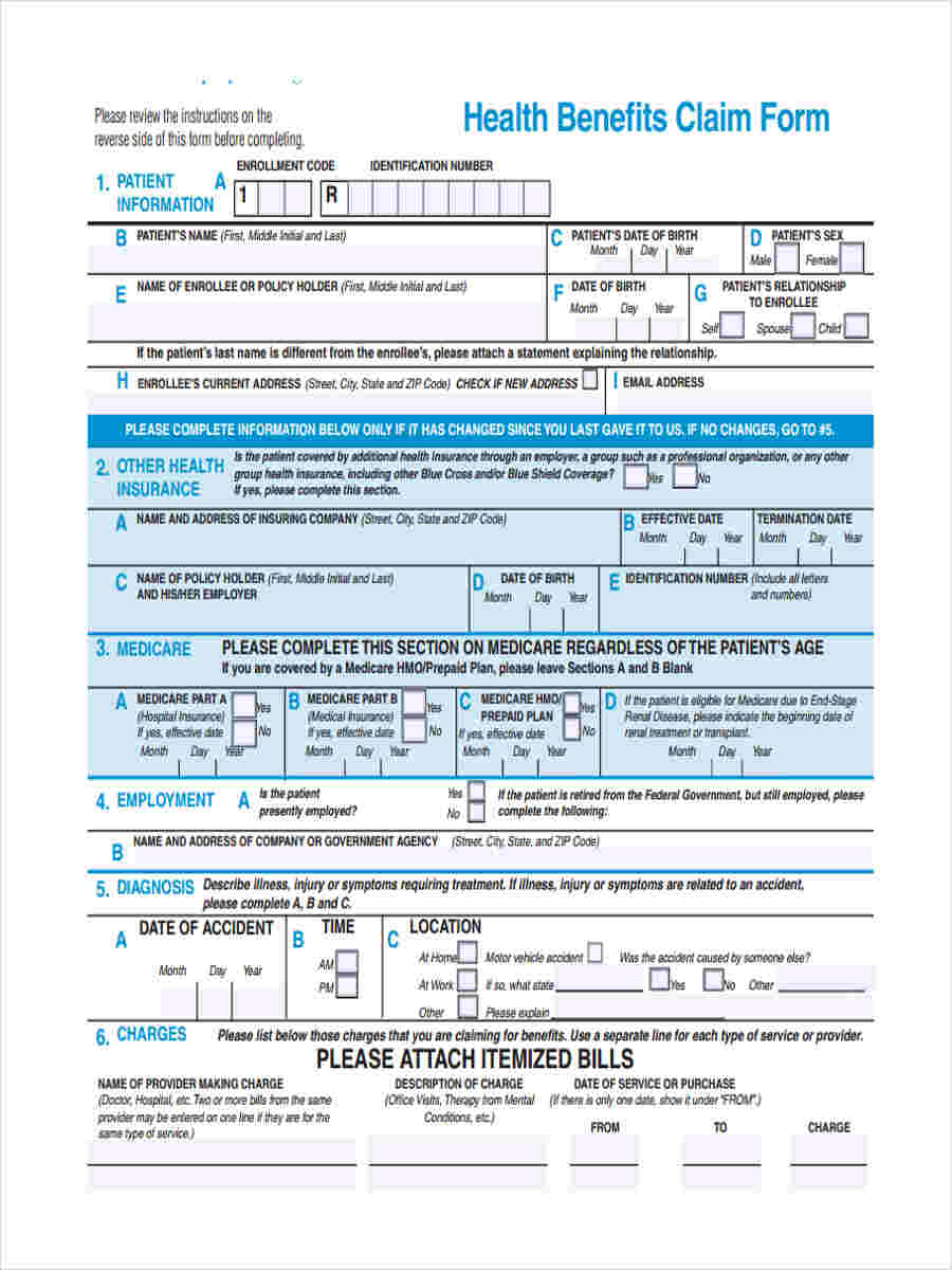 FREE 8 Health Care Claim Forms In PDF