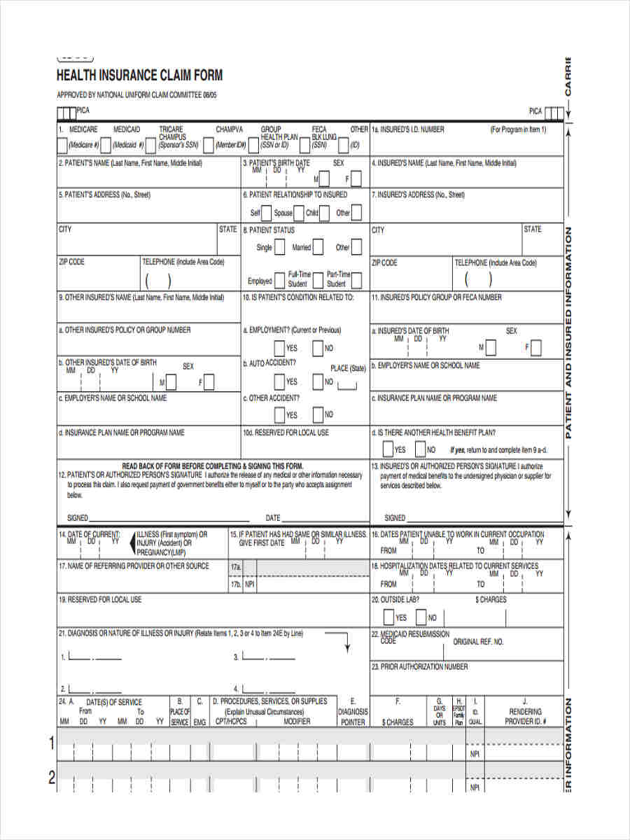 FREE 8 Health Care Claim Forms In PDF