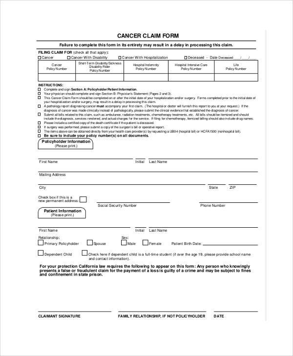 FREE 8 Sample Aflac Claim Forms In PDF