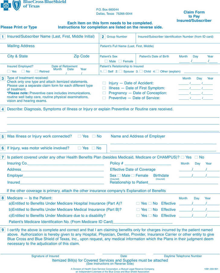 Free Blue Cross Blue Shield Association Medical Claim Form PDF 26KB 