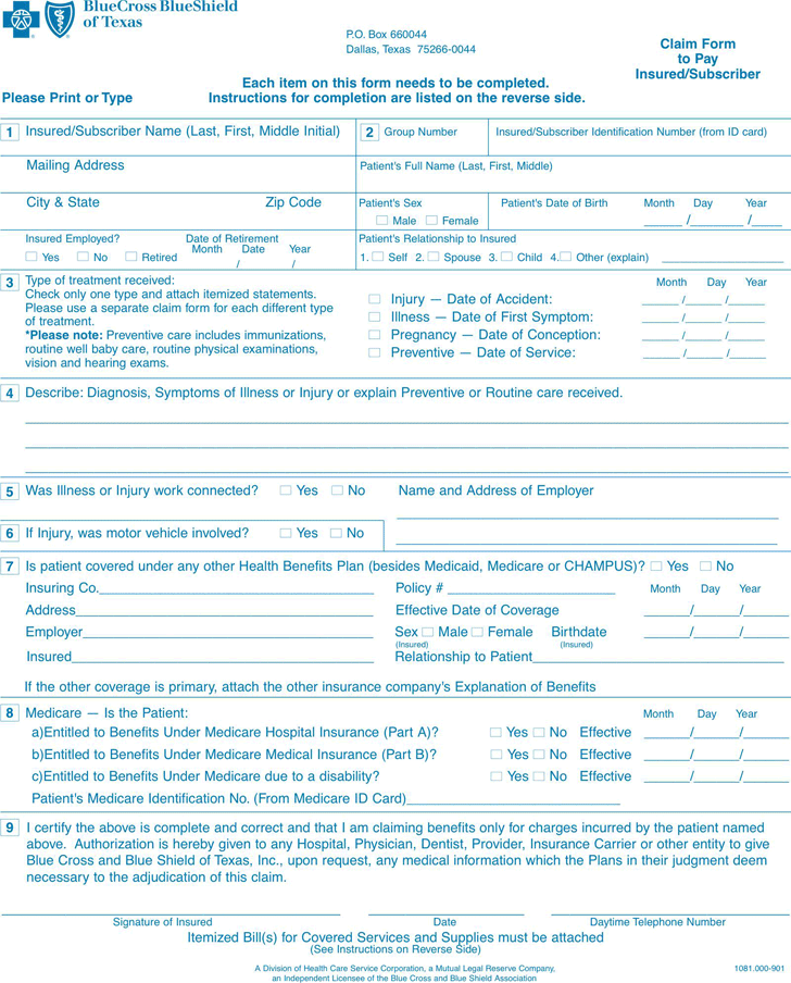 Free Blue Cross Blue Shield Association Medical Claim Form PDF 26KB