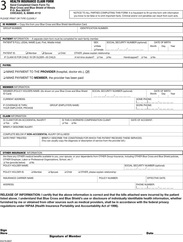 Free Blue Cross Blue Shield Association Medical Claim Form PDF