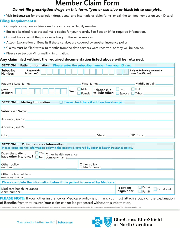 Free Blue Cross Blue Shield Association Member Claim Form PDF 90KB 