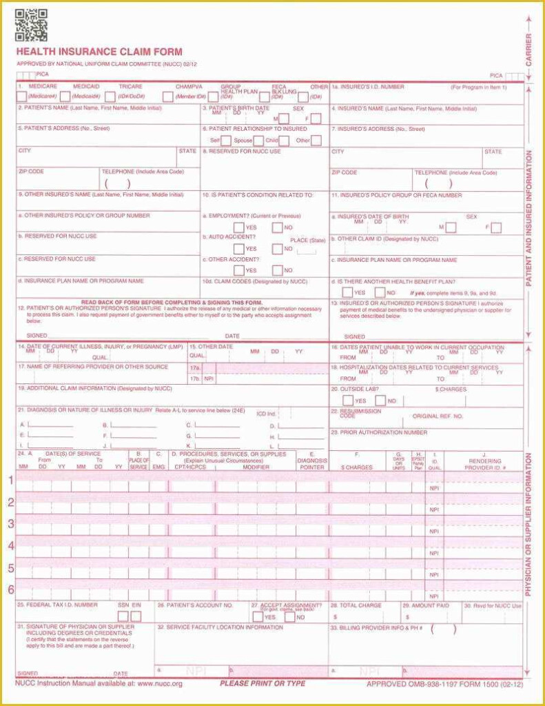 Free Health Insurance Claim Form 1500 Template Of Hcfa 1500 Claim Form 