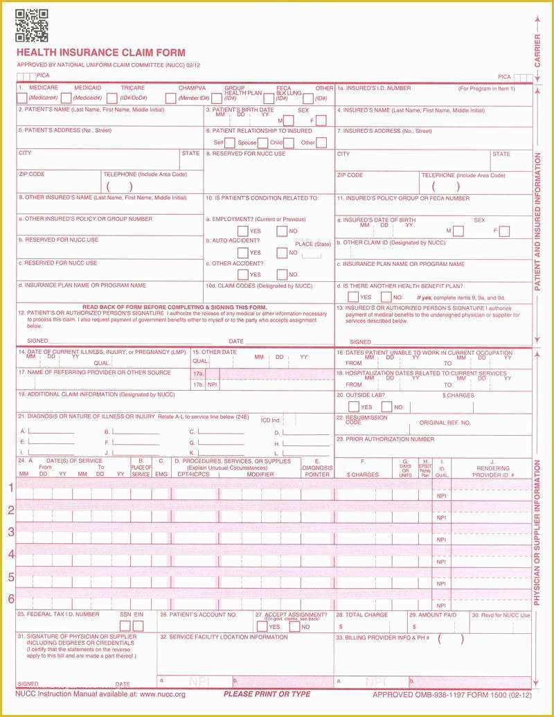 Free Health Insurance Claim Form 1500 Template Of Hcfa 1500 Claim Form 