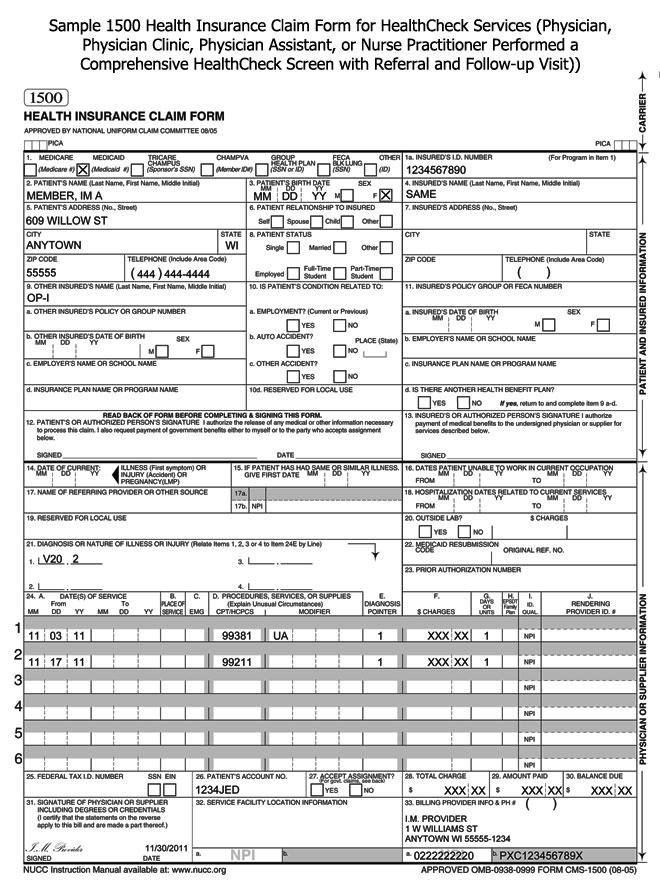 Free Health Insurance Claim Form 1500 Template Printable Templates