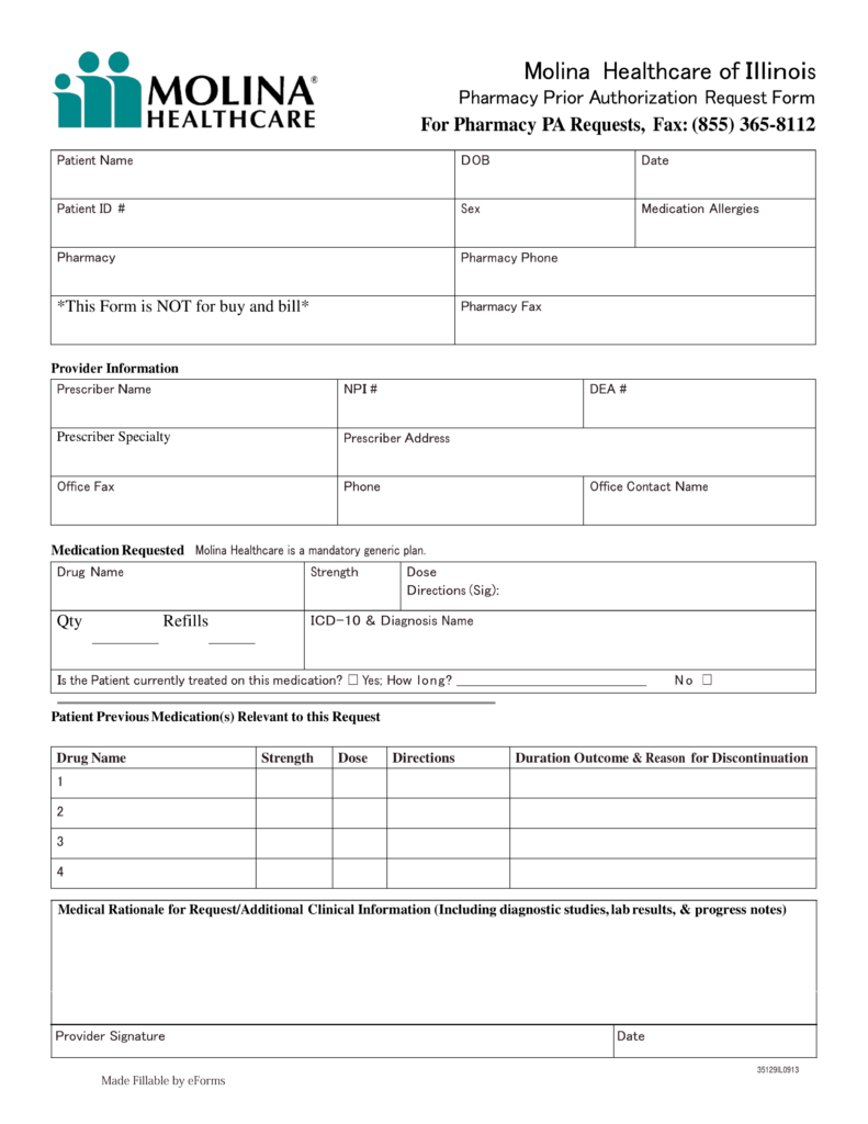 Free Molina Healthcare Prior Rx Authorization Form PDF EForms