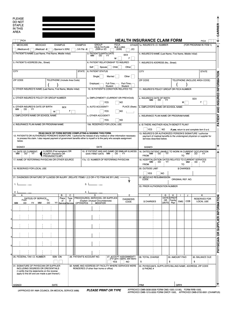 Free Printable 1500 Medical Claim Form Printable Form Templates And 