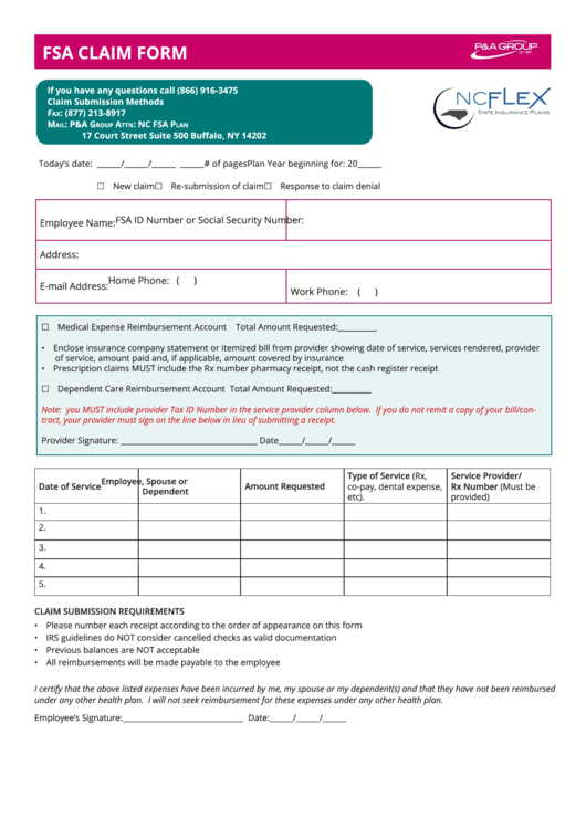 Fsa Claim Form Printable Pdf Download