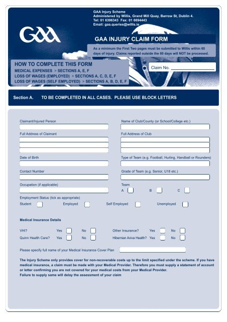 Gaa Injury Claim Form Willis