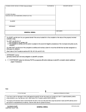 GENERAL DENIAL You MUST Use This Form For GetMedLegal Fill 