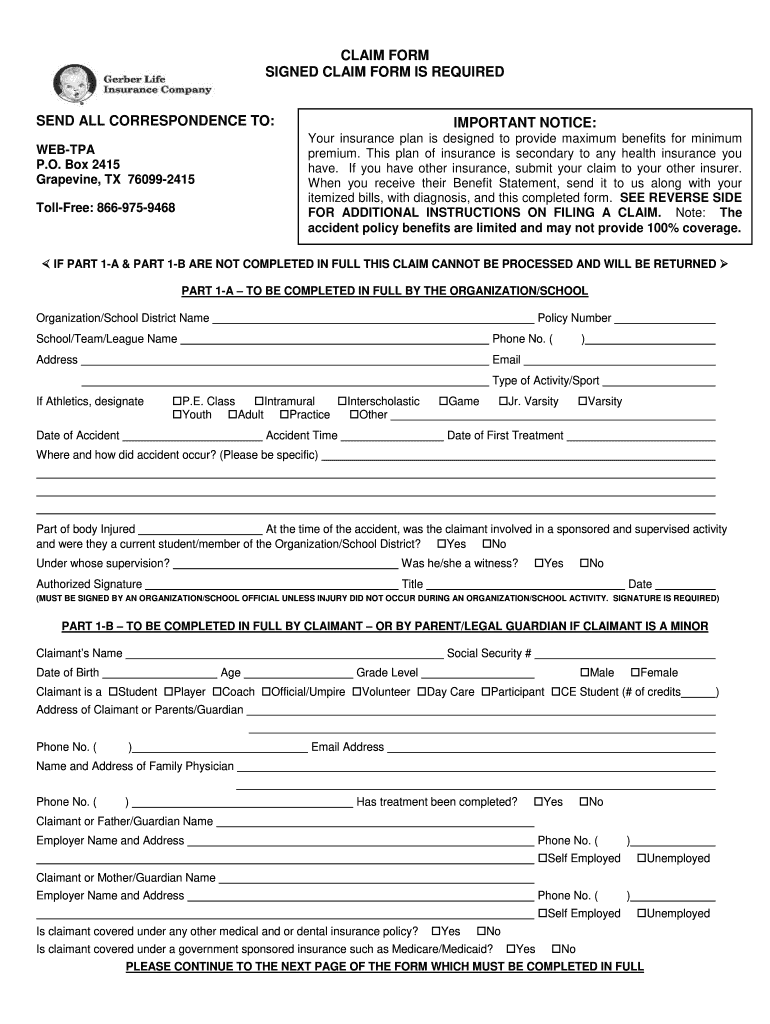 Gerber Life Claim Form Fill And Sign Printable Template Online US 