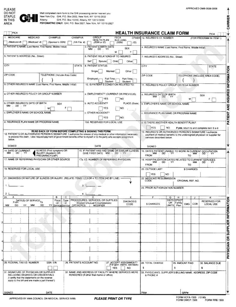 Ghi Health Insurance Claim Form Hcfa 1500 Printable Pdf Free Nude 