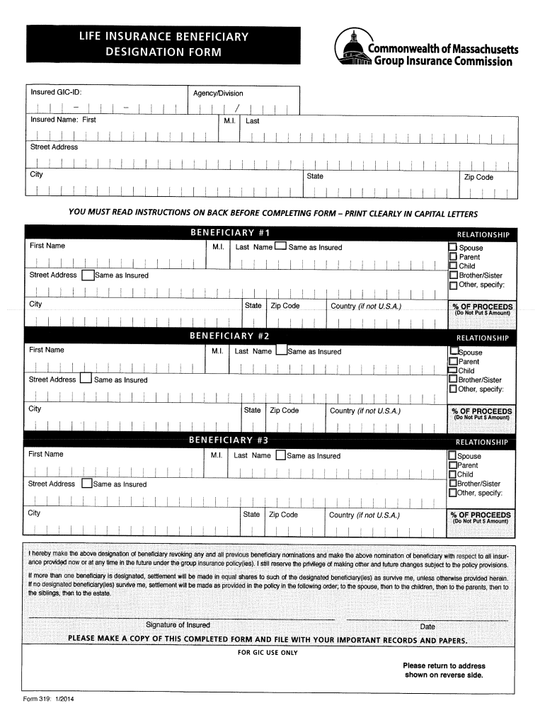 Gic Life Insurance Beneficiary Form 319 Fill Online Printable 