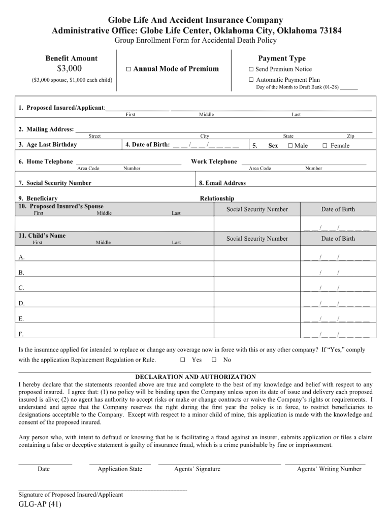 Globe Life Insurance Beneficiary Form Fill Online Printable