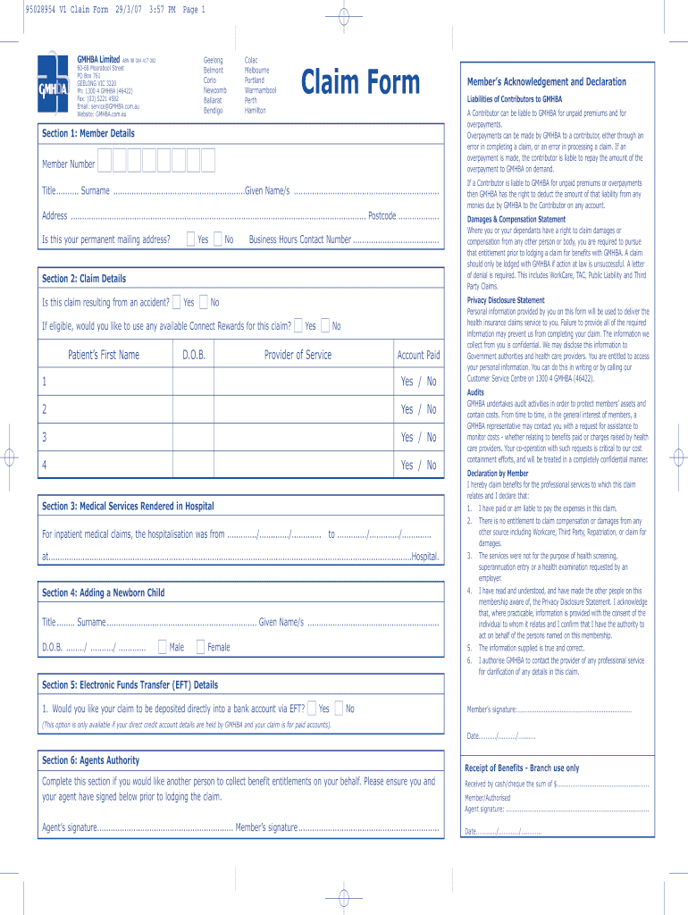 Gmhba Claim Form Fill Out And Sign Printable PDF Template SignNow