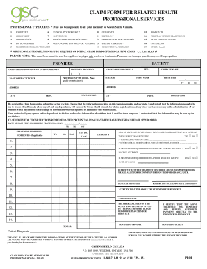 Green Shield Claim Forms Fill And Sign Printable Template Online