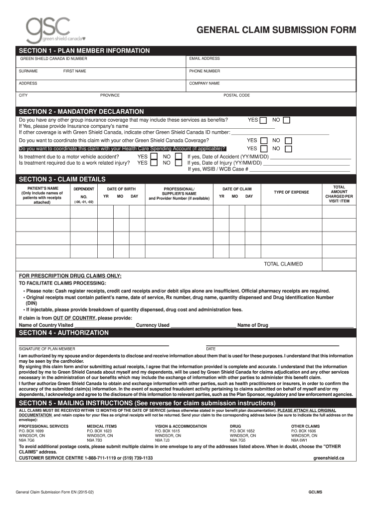 Greenshield Claim Form Fill Online Printable Fillable Blank