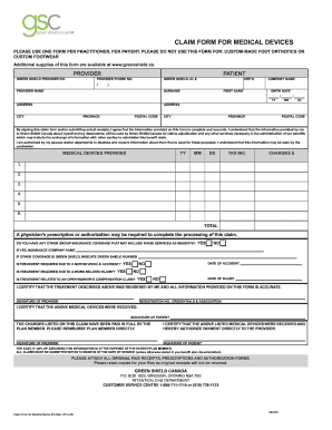 Greenshield Claim Form For Medical Devices Fill And Sign Printable