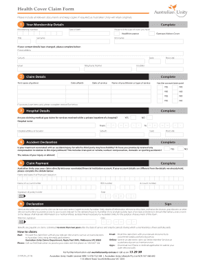 Health Cover Claim Form Australian Unity Fill And Sign Printable