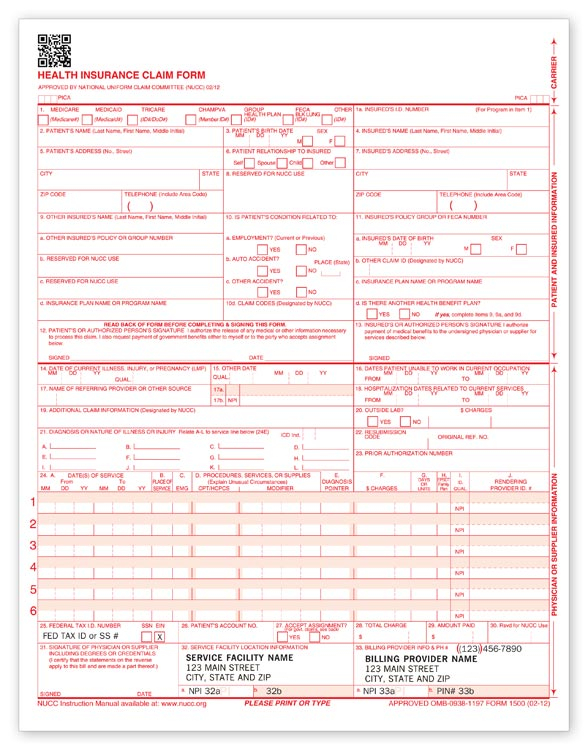 Health Insurance Claim Form Nucc 02 12 Auto Insurance