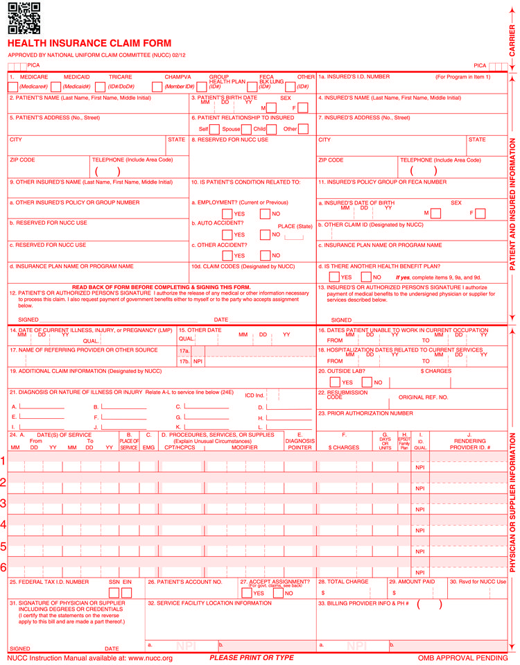 Health Insurance Claim Form Nucc Online Fillable Form Printable Forms 