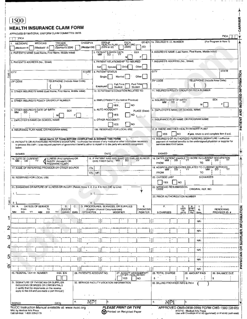 Health Insurance Claim Form Printable Pdf Download