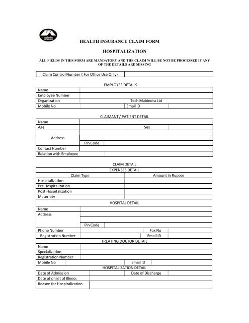 Health Insurance Tpa Of India Ltd Claim Form Pdf