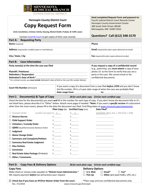 Hennepin County Minnesota Court Document Copy Request Form Download 