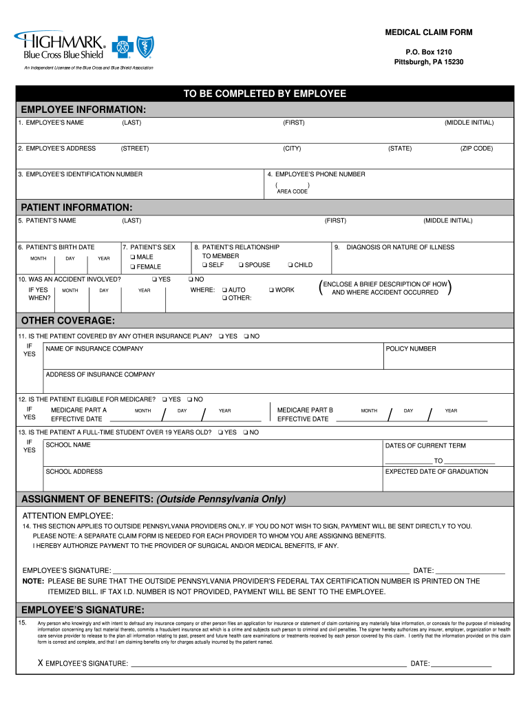 Highmark Claim Form Fill Out And Sign Printable PDF Template SignNow