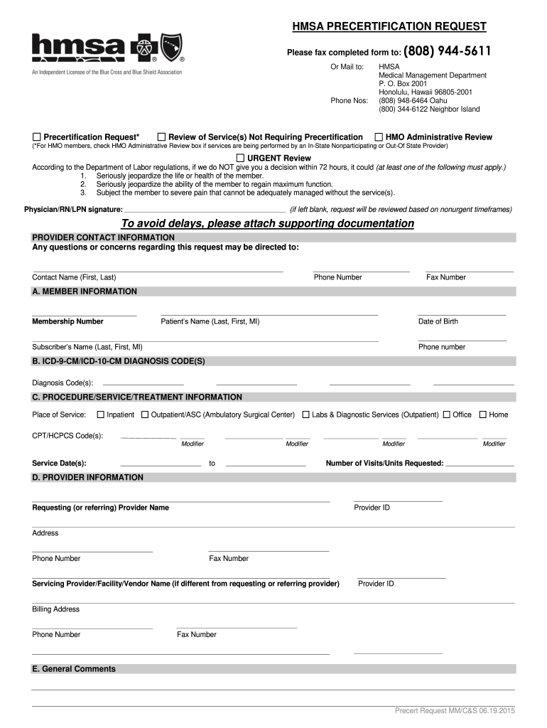 Hmsa Form Fill Out And Sign Printable PDF Template SignNow